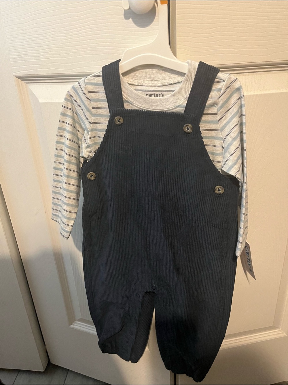 Carter's Navy Corduroy Overalls with Striped Tee